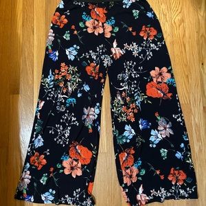 Floral Wide Leg Trouser with Elastic Waistband
